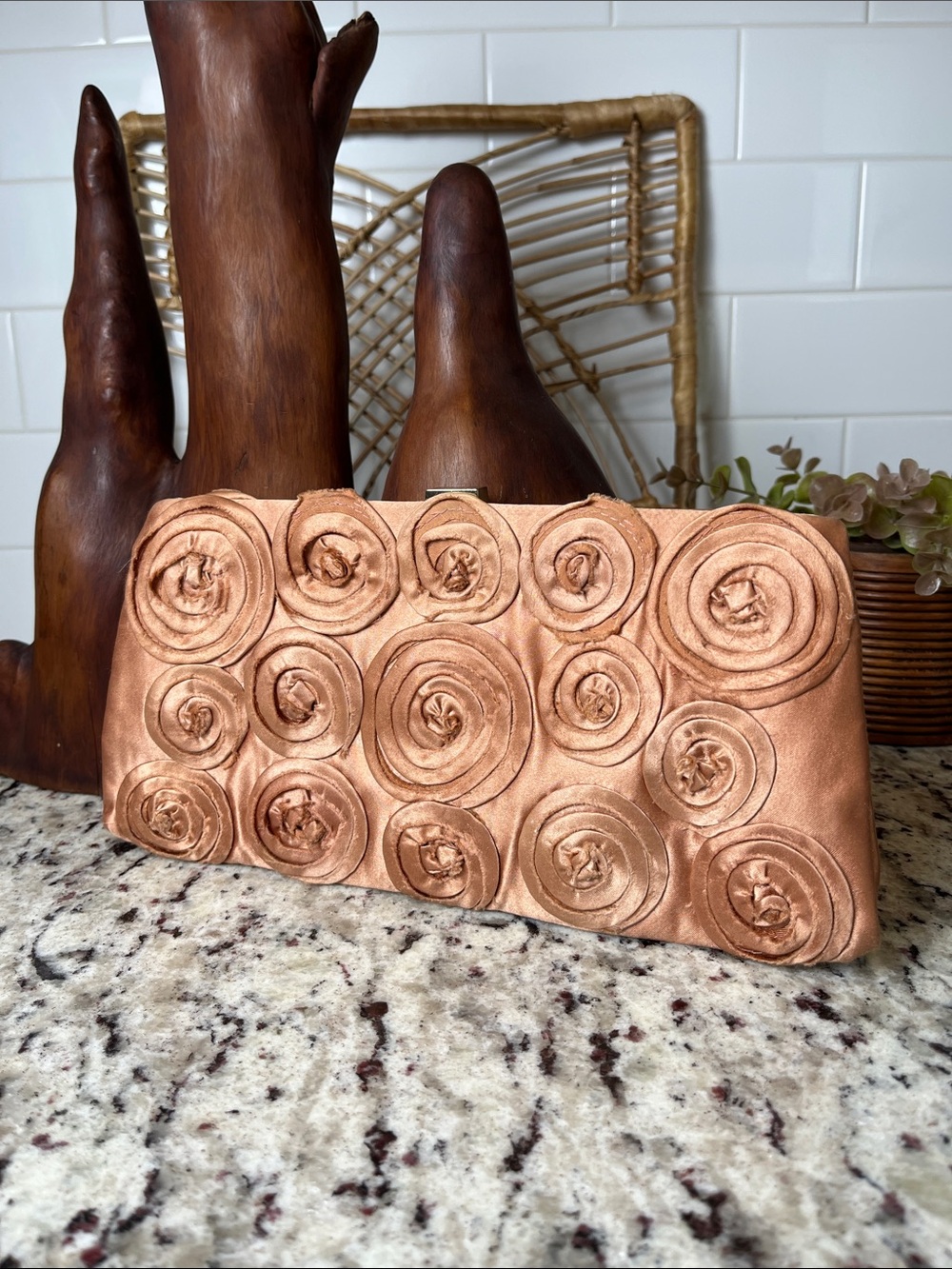 J. Crew Satin Rosette Appliqué Clutch